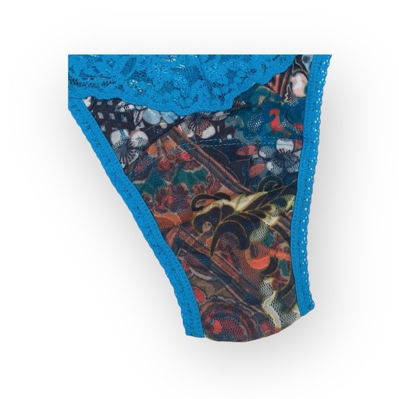 new Hanky Panky 𑁍 Low Rise Lace Thong 𑁍 Teal + Chinois Floral Print 𑁍 00 - 12 - Picture 9 of 16